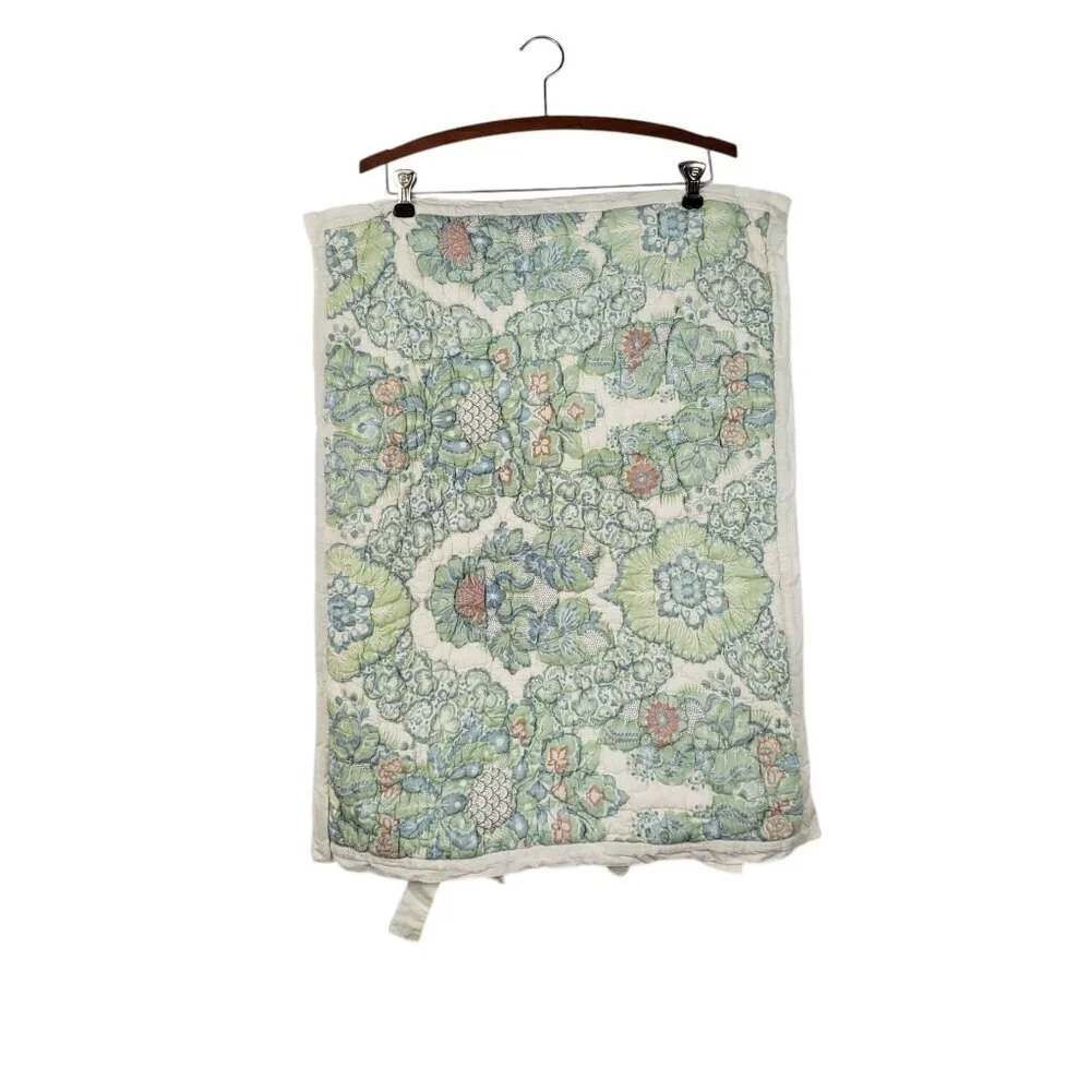 Pottery Barn Standard Pillow Cover Sham Pastel Floral Popcorn Quilted Blue Green